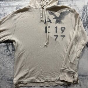 American Eagle Outfitters Cream Graphic Crewneck Hoodie Sweater